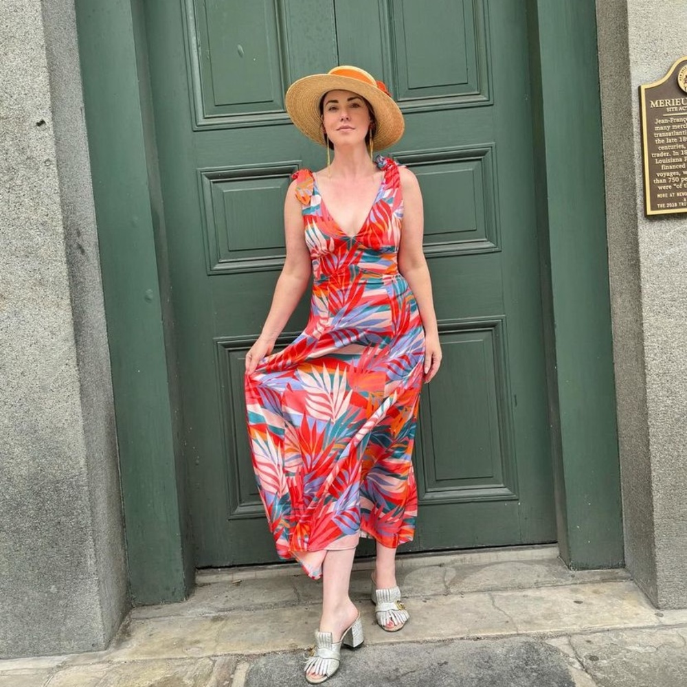 Tropical Satin Maxi Dress